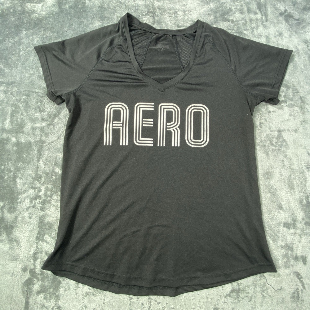 American Eagle AERO Athletic Tee Womens Medium Black Workout Gym Active Top